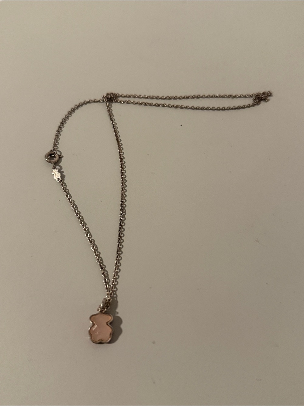 Tous Silver Chain Necklace with quartz Pink Bear Pendant 925 - Picture 2 of 2